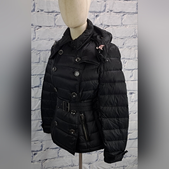 Burberry Women's Puffer Winter Jacket Grey Goose Down Fill Black Hooded Small - Picture 4 of 16